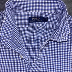 Polo Ralph Lauren Mens Large Blue White Gingham Button Down Shirt Long Sleeve